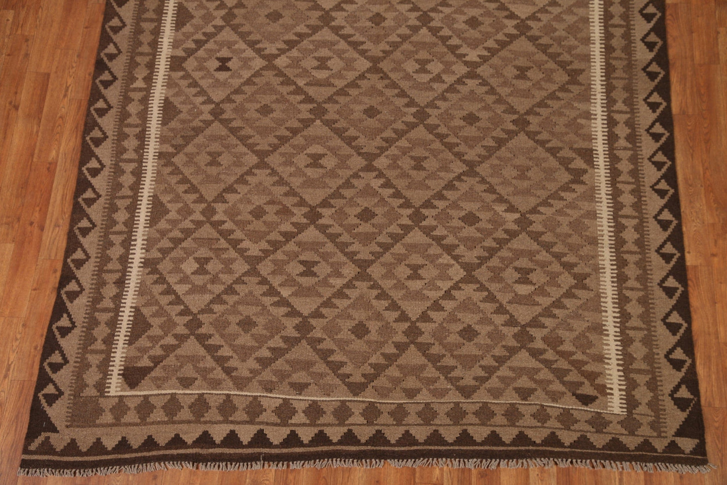 Brown Kilim Wool Area Rug 7x10