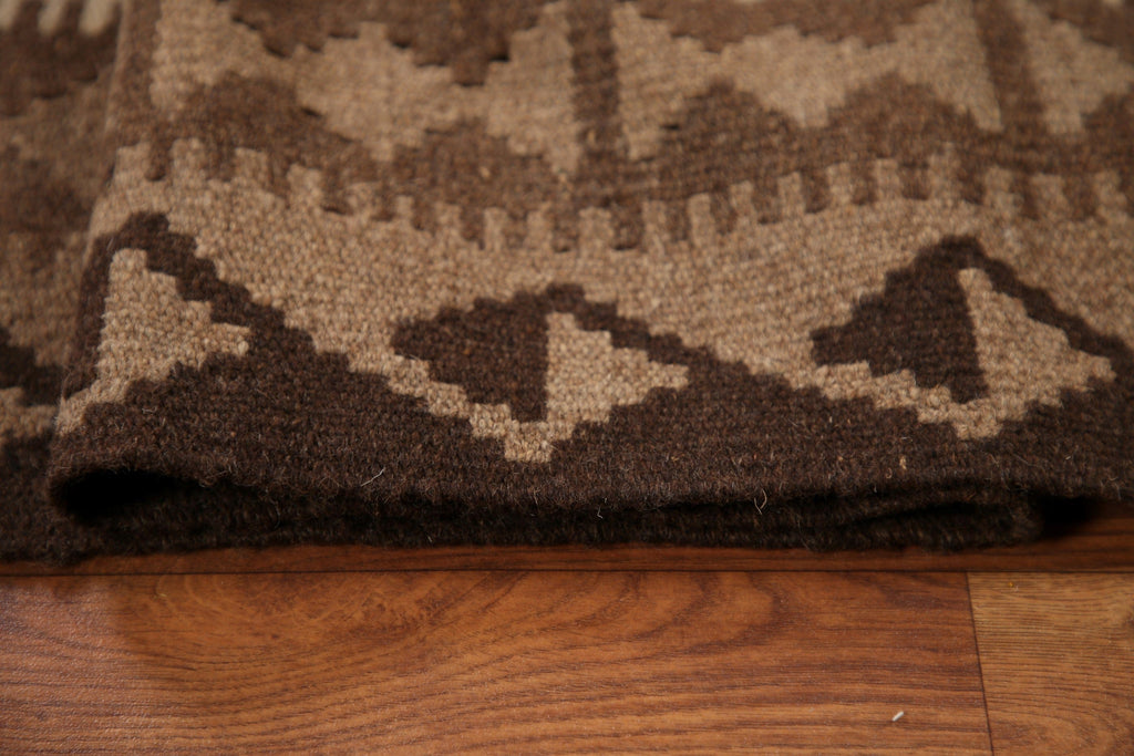 Brown Kilim Wool Area Rug 7x10