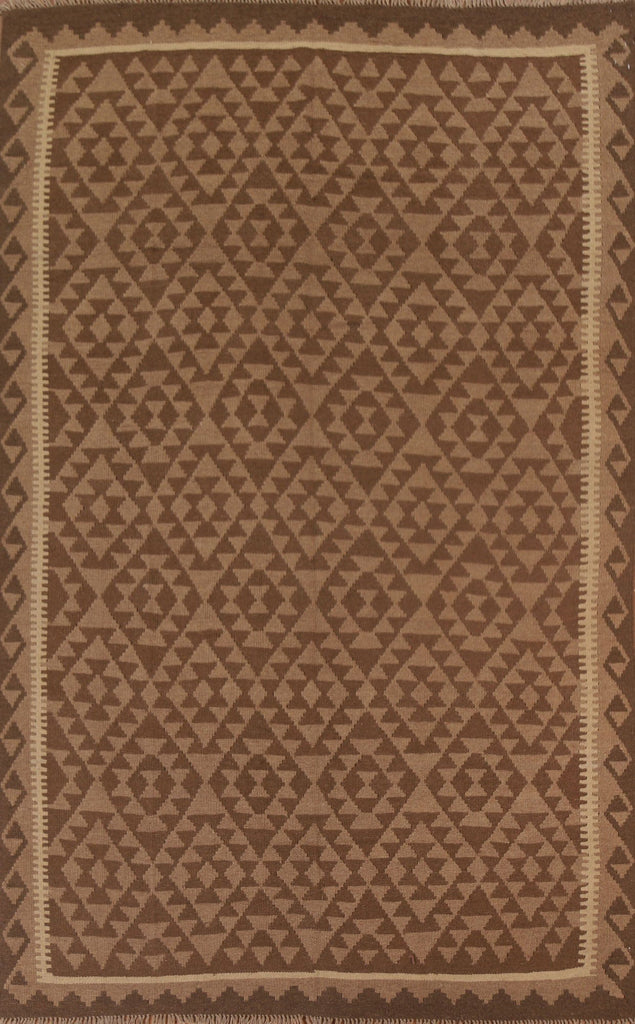 All-Over Brown Kilim Geometric Area Rug 7x10