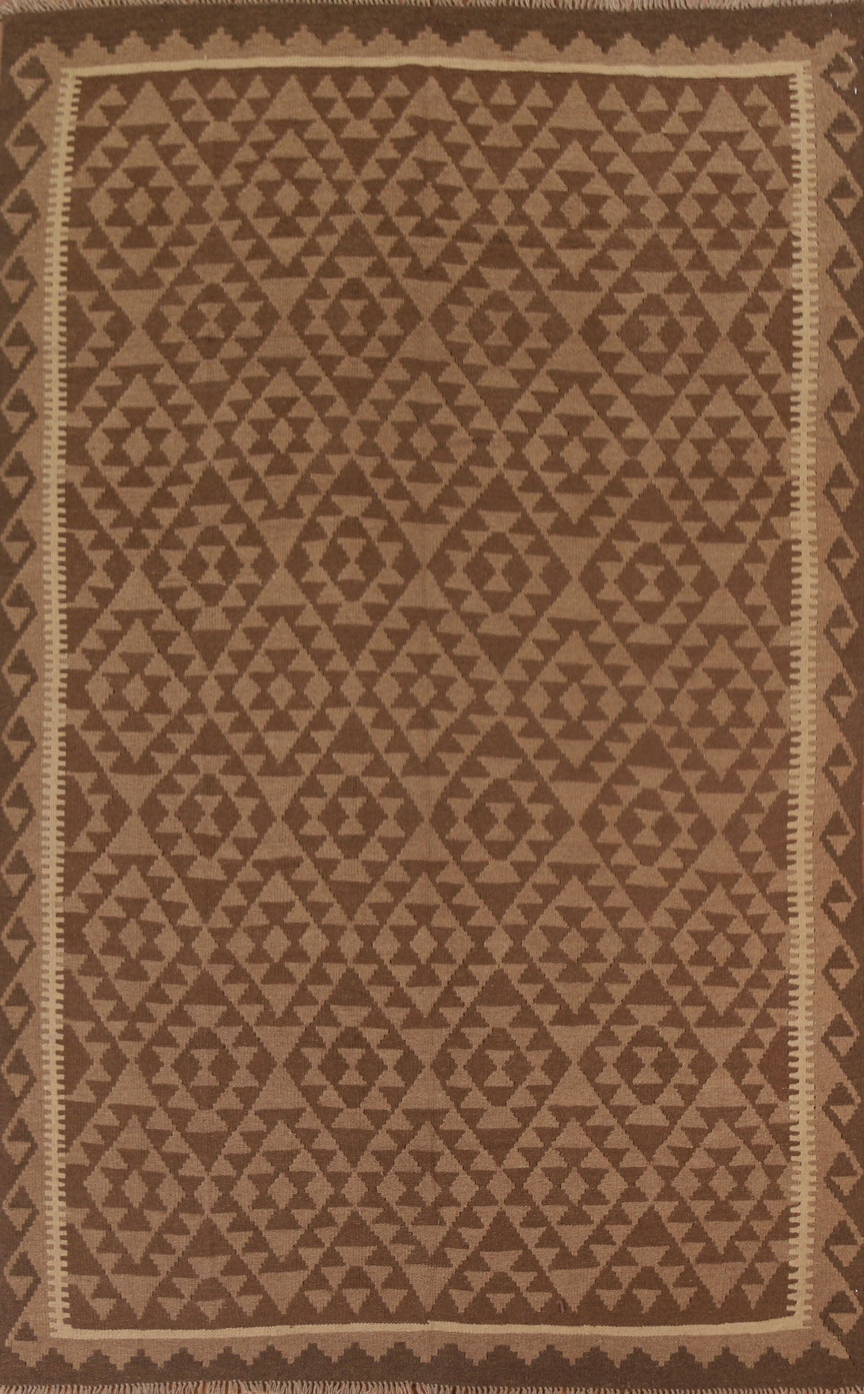 All-Over Brown Kilim Geometric Area Rug 7x10