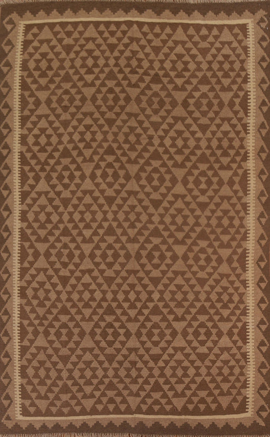 All-Over Brown Kilim Geometric Area Rug 7x10