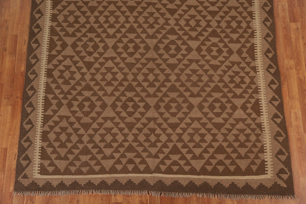 All-Over Brown Kilim Geometric Area Rug 7x10