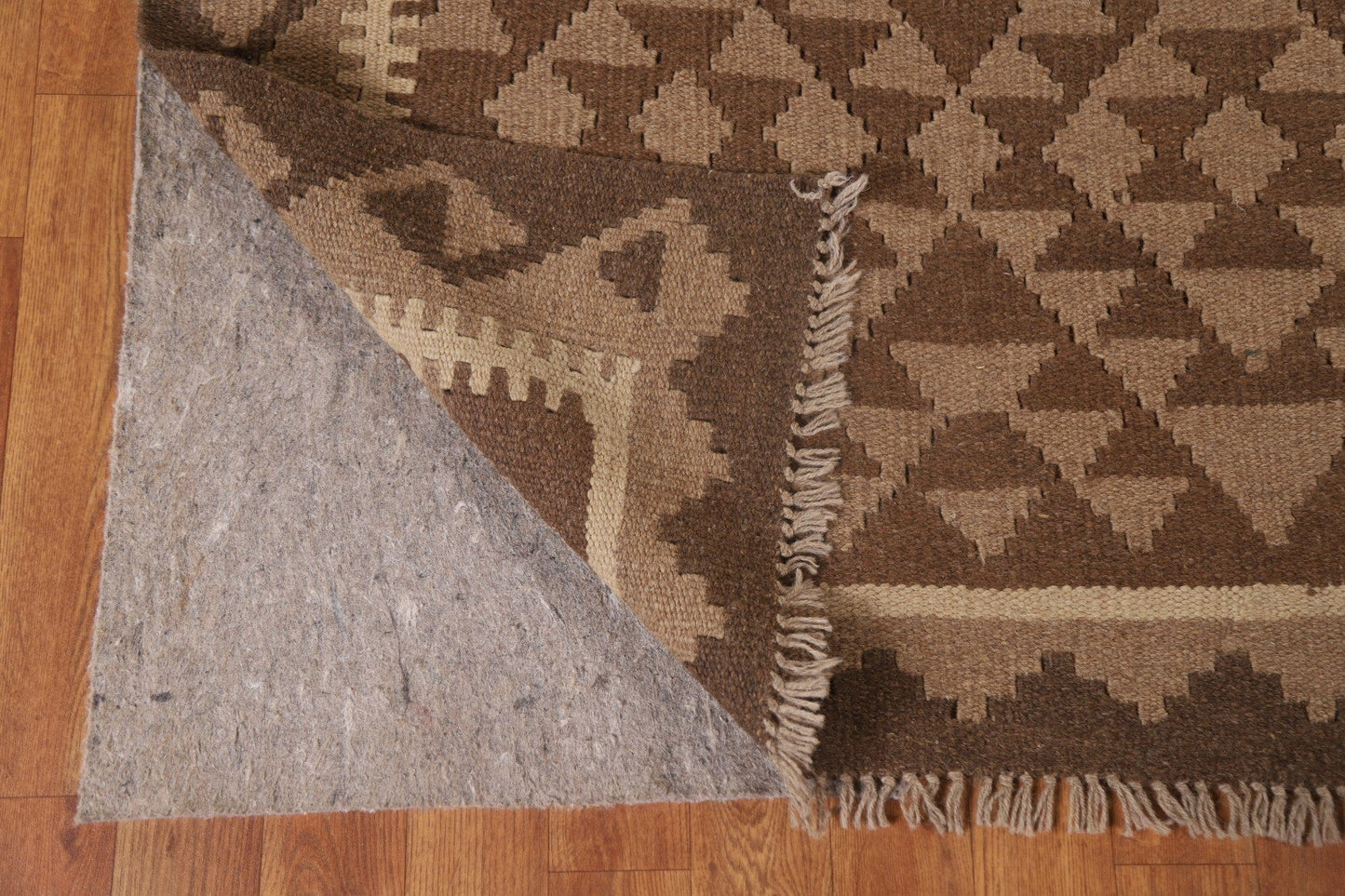 All-Over Brown Kilim Geometric Area Rug 7x10