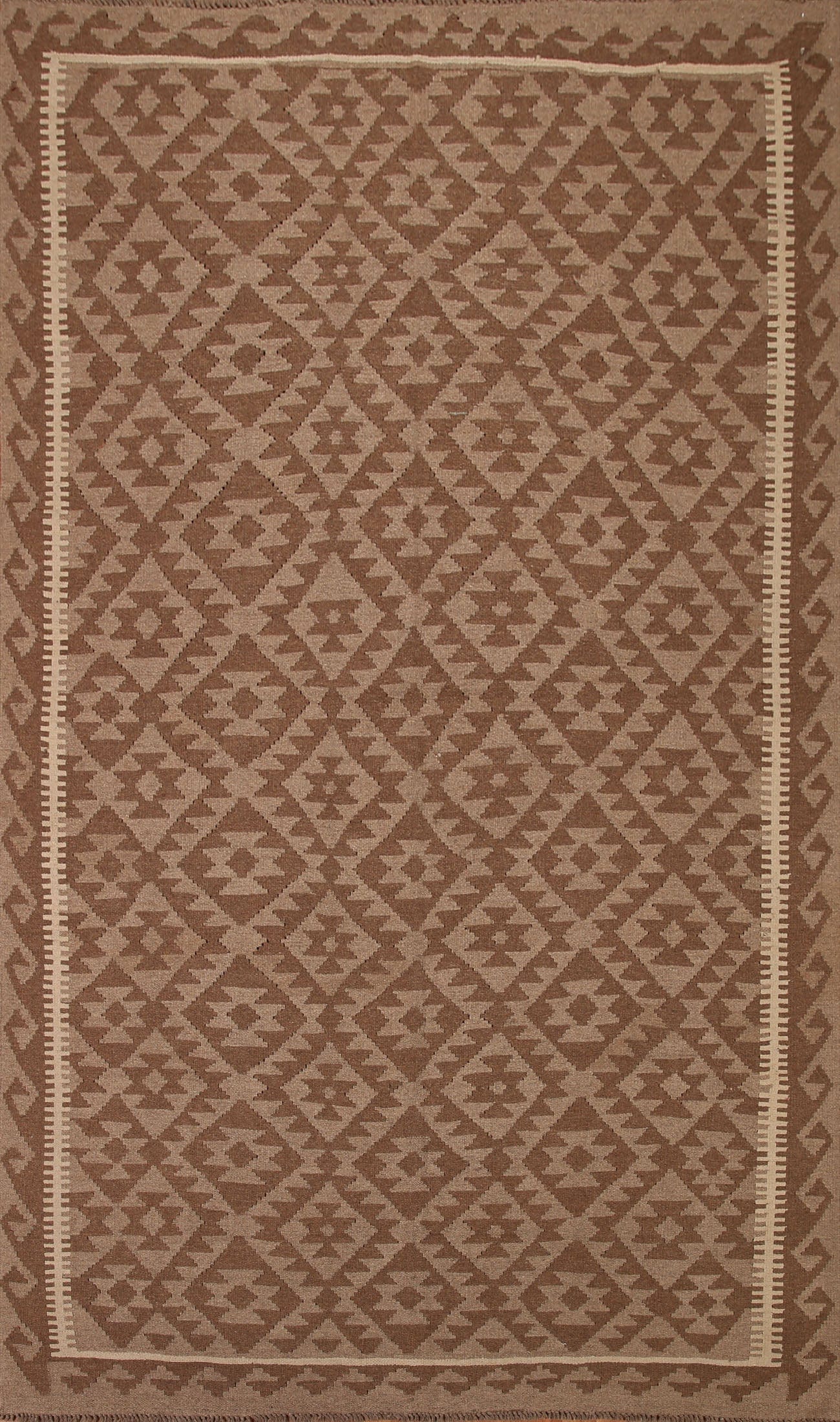 Geometric Kilim Brown Wool Area Rug 7x10