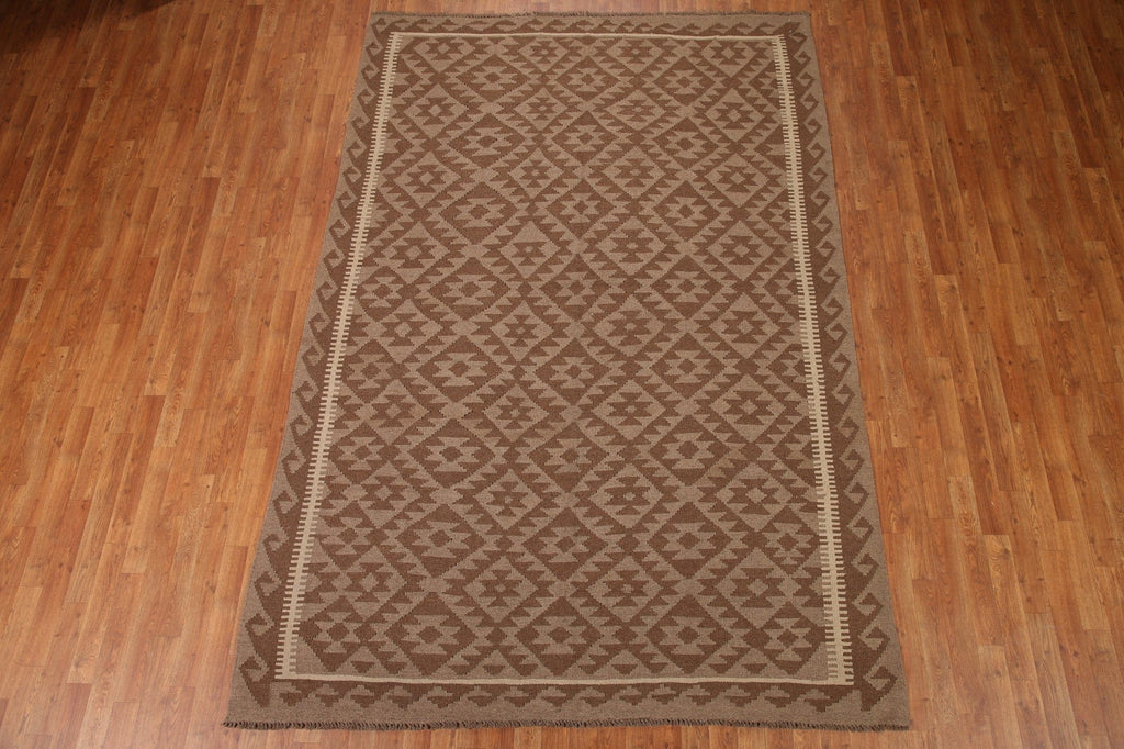 Geometric Kilim Brown Wool Area Rug 7x10