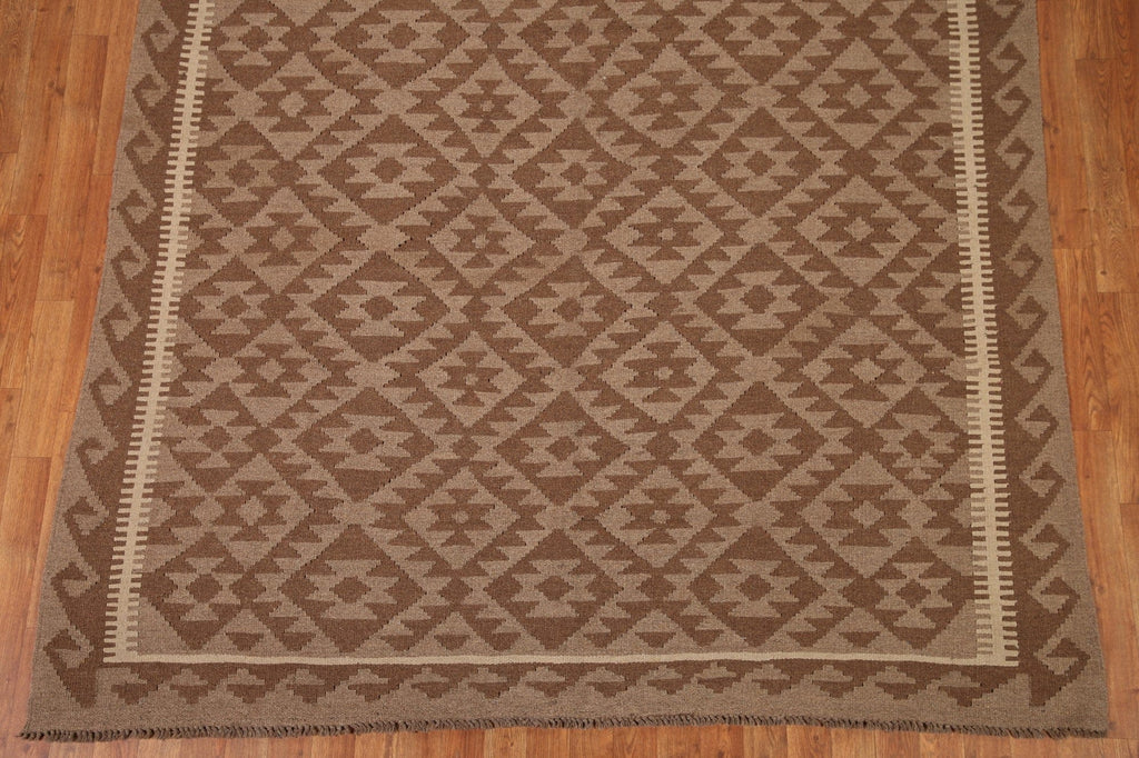 Geometric Kilim Brown Wool Area Rug 7x10