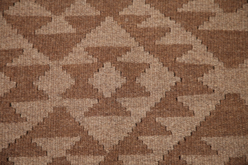 Geometric Kilim Brown Wool Area Rug 7x10