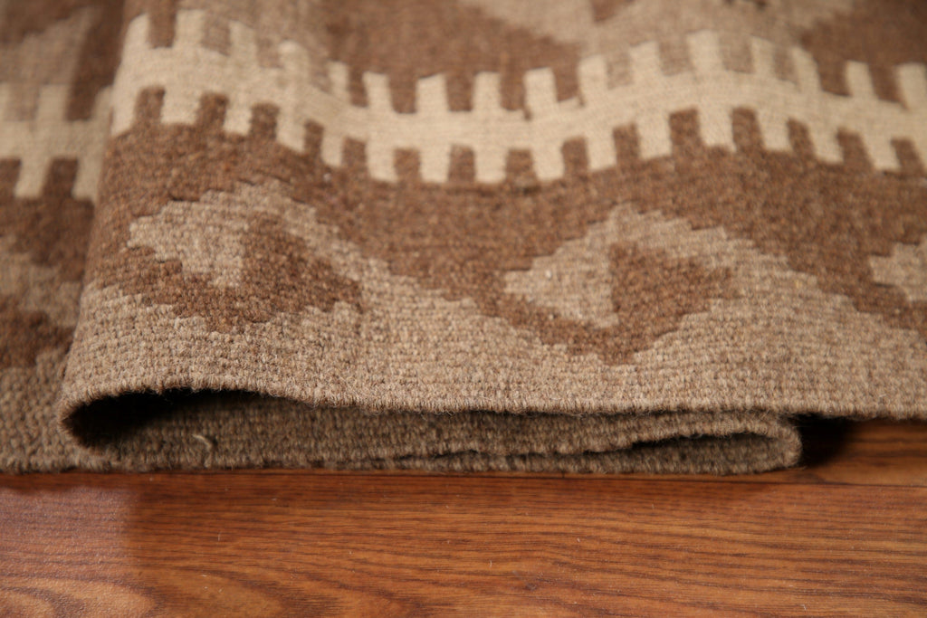 Geometric Kilim Brown Wool Area Rug 7x10