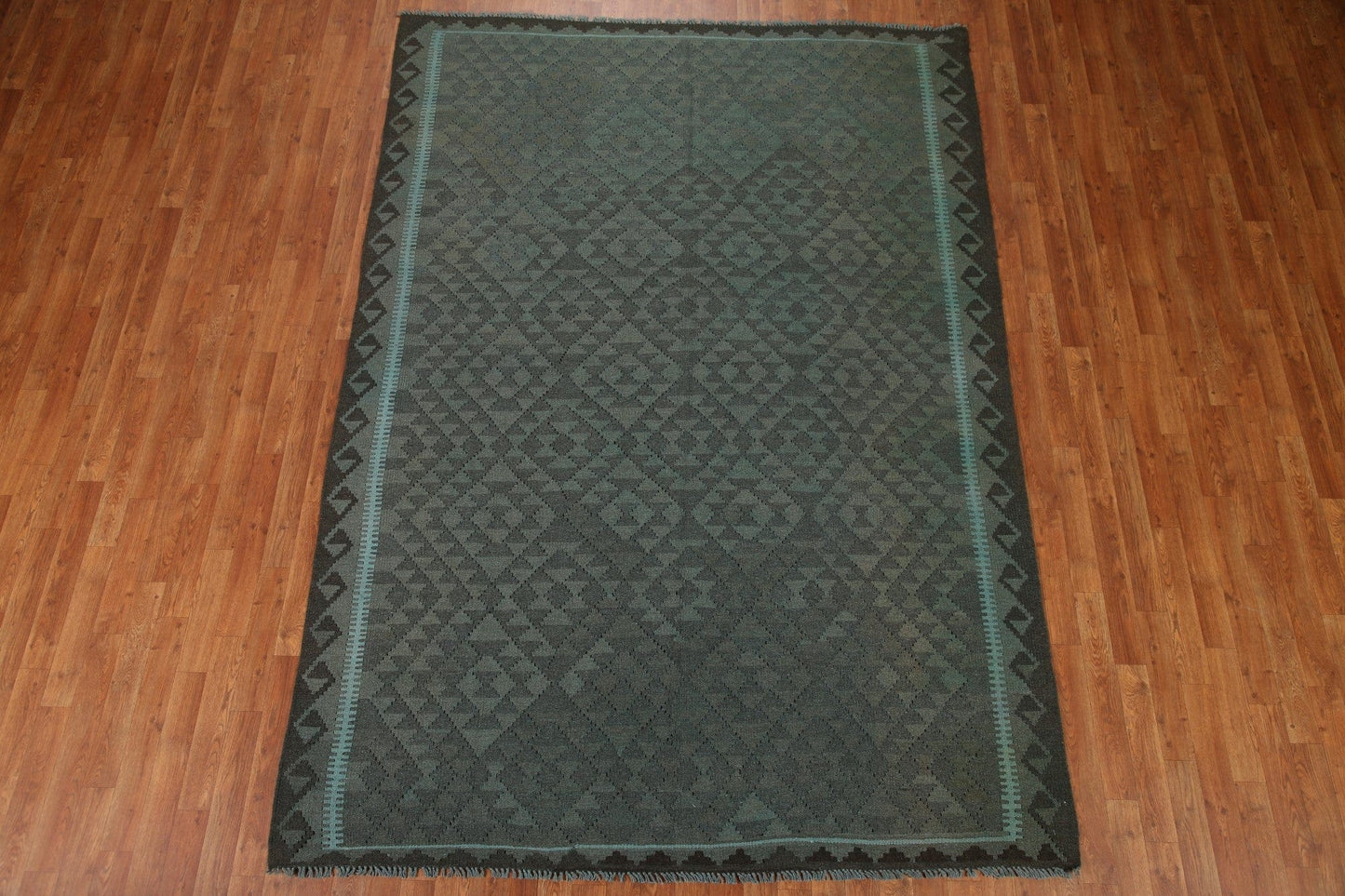 Green Wool Kilim Oriental Area Rug 7x9