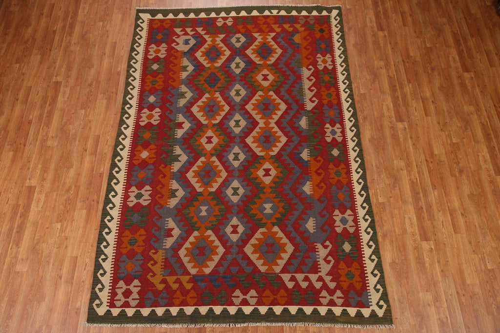 Geometric Kilim Wool Area Rug 6x9