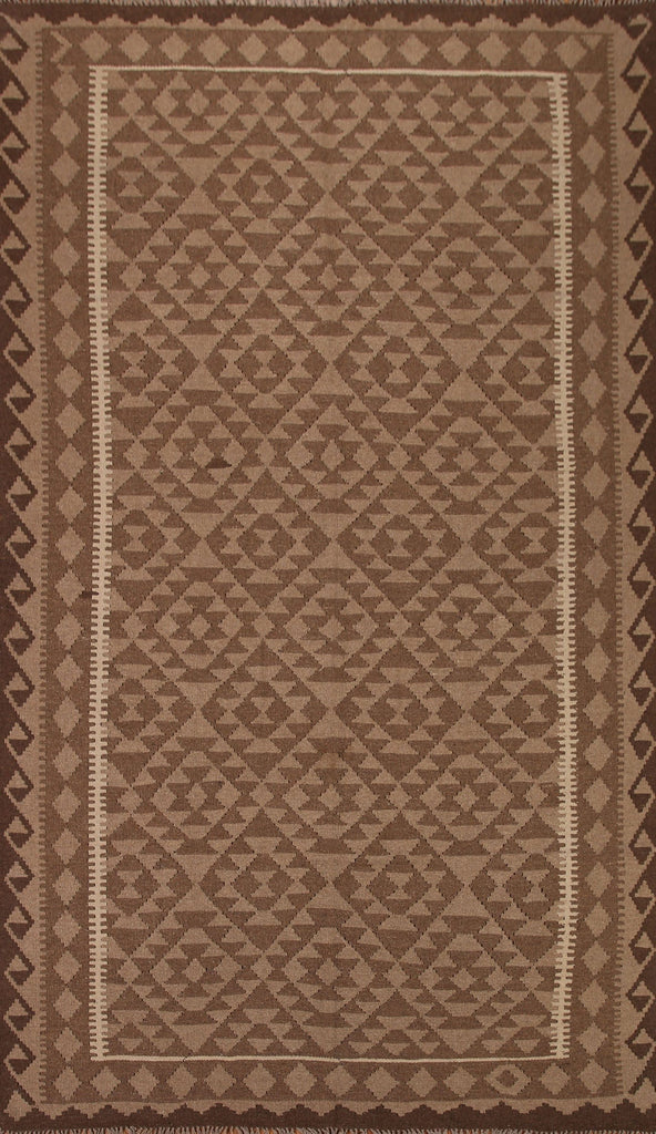 Brown Wool Kilim Geometric Area Rug 7x10