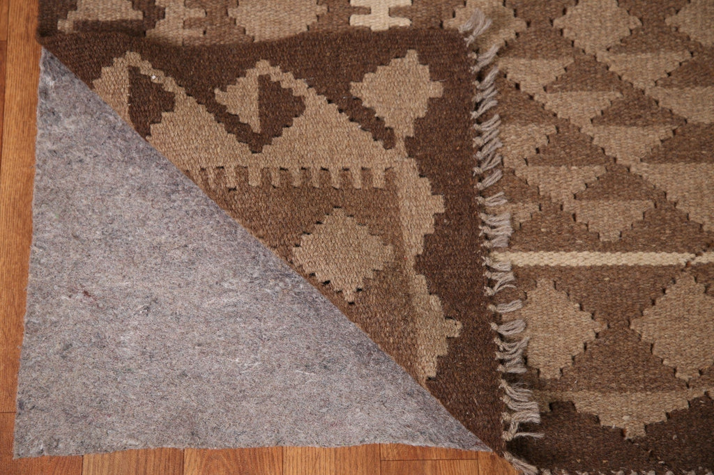 Brown Wool Kilim Geometric Area Rug 7x10