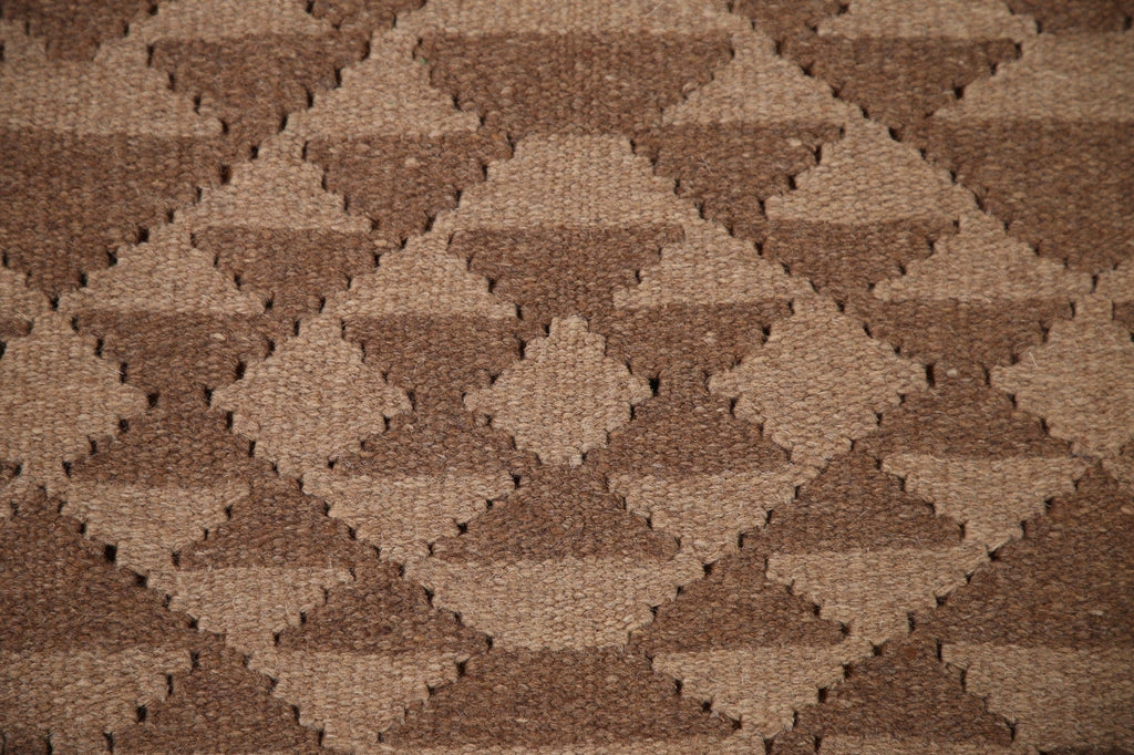 Brown Wool Kilim Geometric Area Rug 7x10