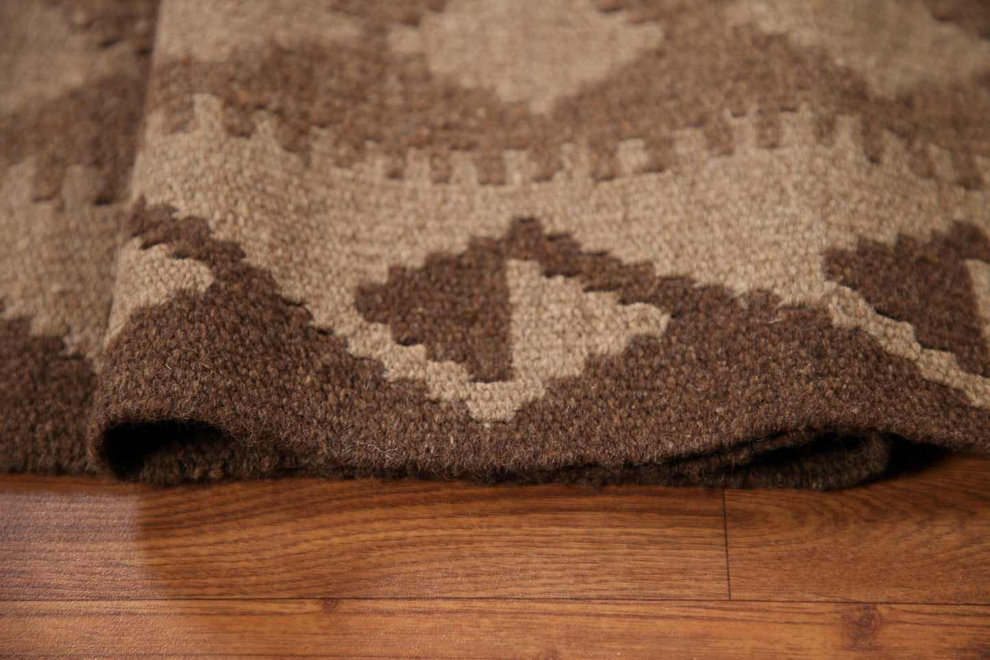 Brown Wool Kilim Geometric Area Rug 7x10