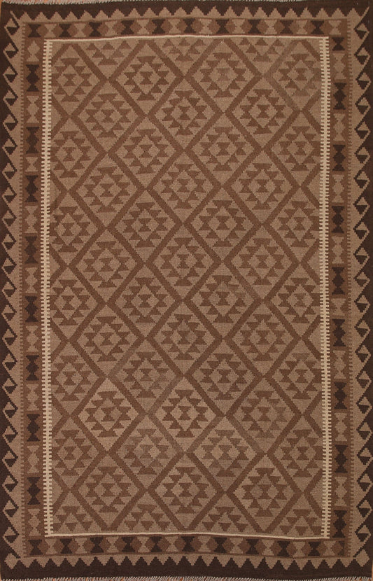 Brown Wool Kilim Oriental Area Rug 7x10