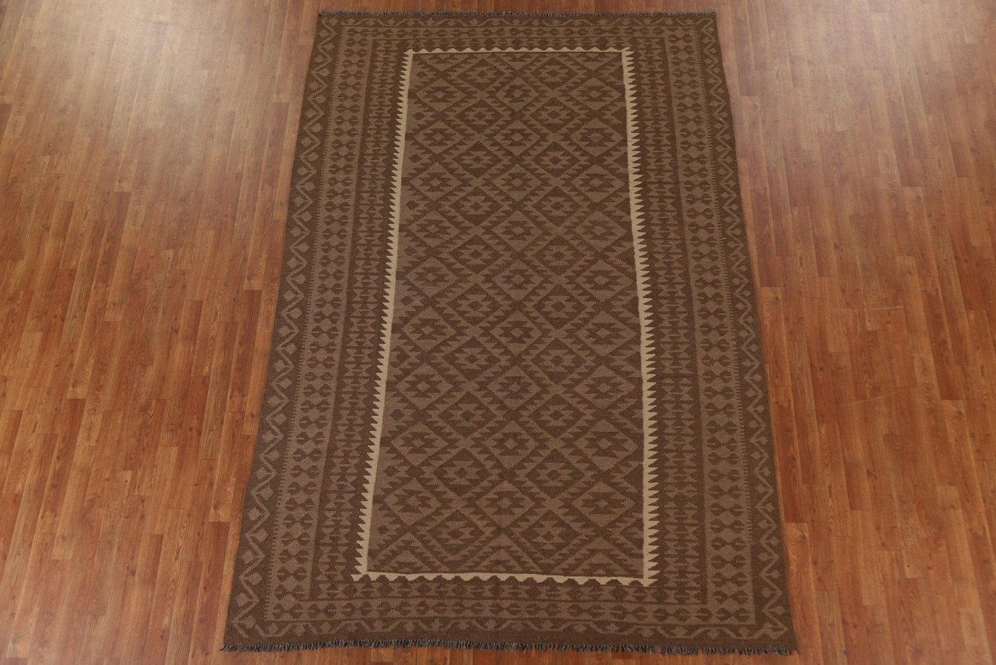 Brown Wool Kilim Tribal Area Rug 7x10