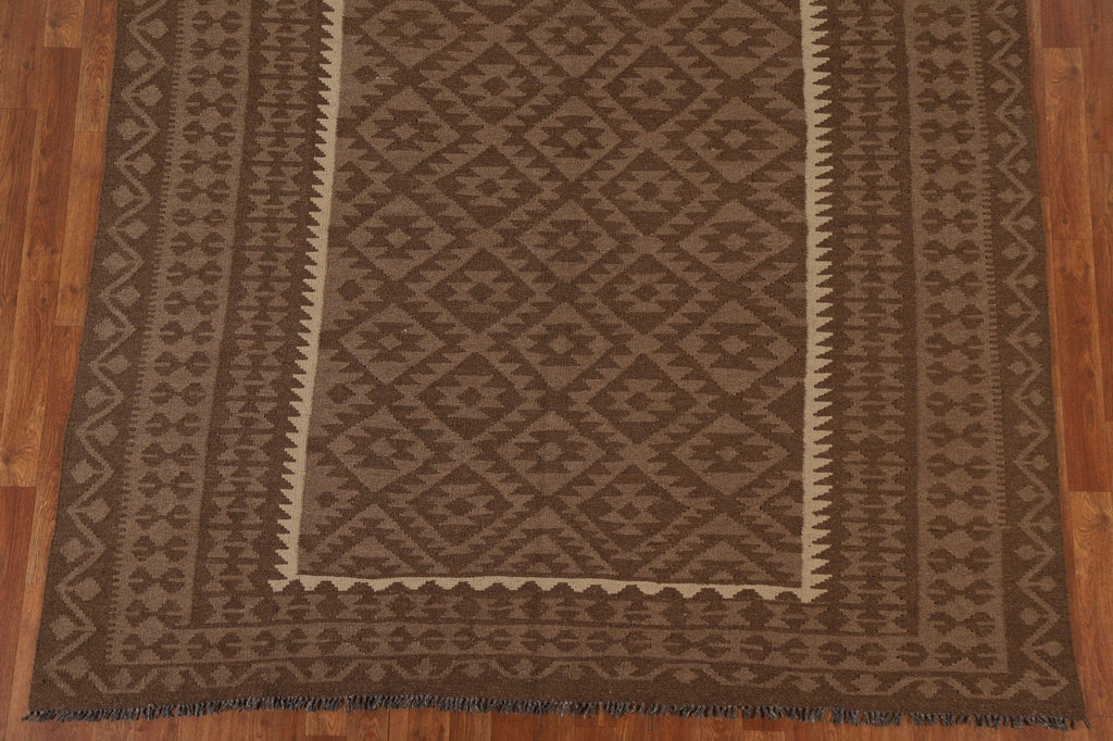 Brown Wool Kilim Tribal Area Rug 7x10