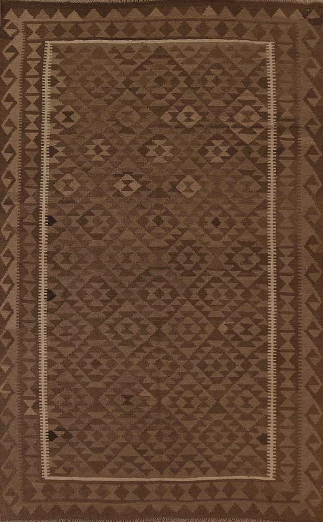 Brown Wool Kilim Tribal Area Rug 7x10