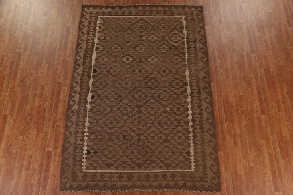 Brown Wool Kilim Tribal Area Rug 7x10