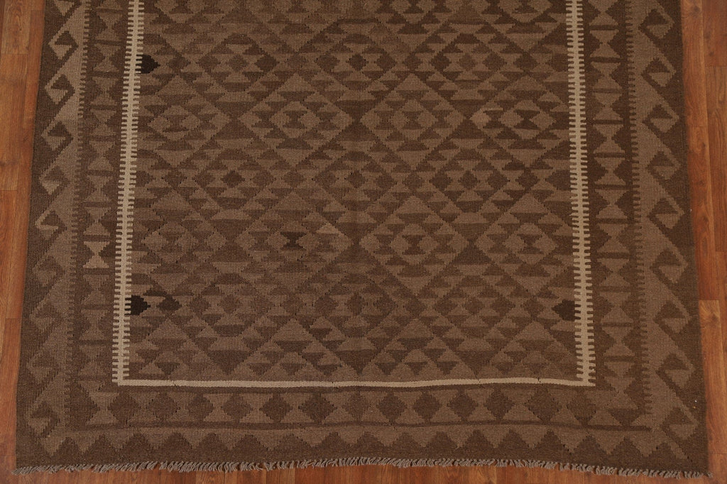 Brown Wool Kilim Tribal Area Rug 7x10