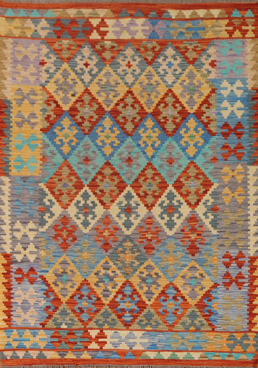 All-Over Geometric Kilim Wool Area Rug 5x7