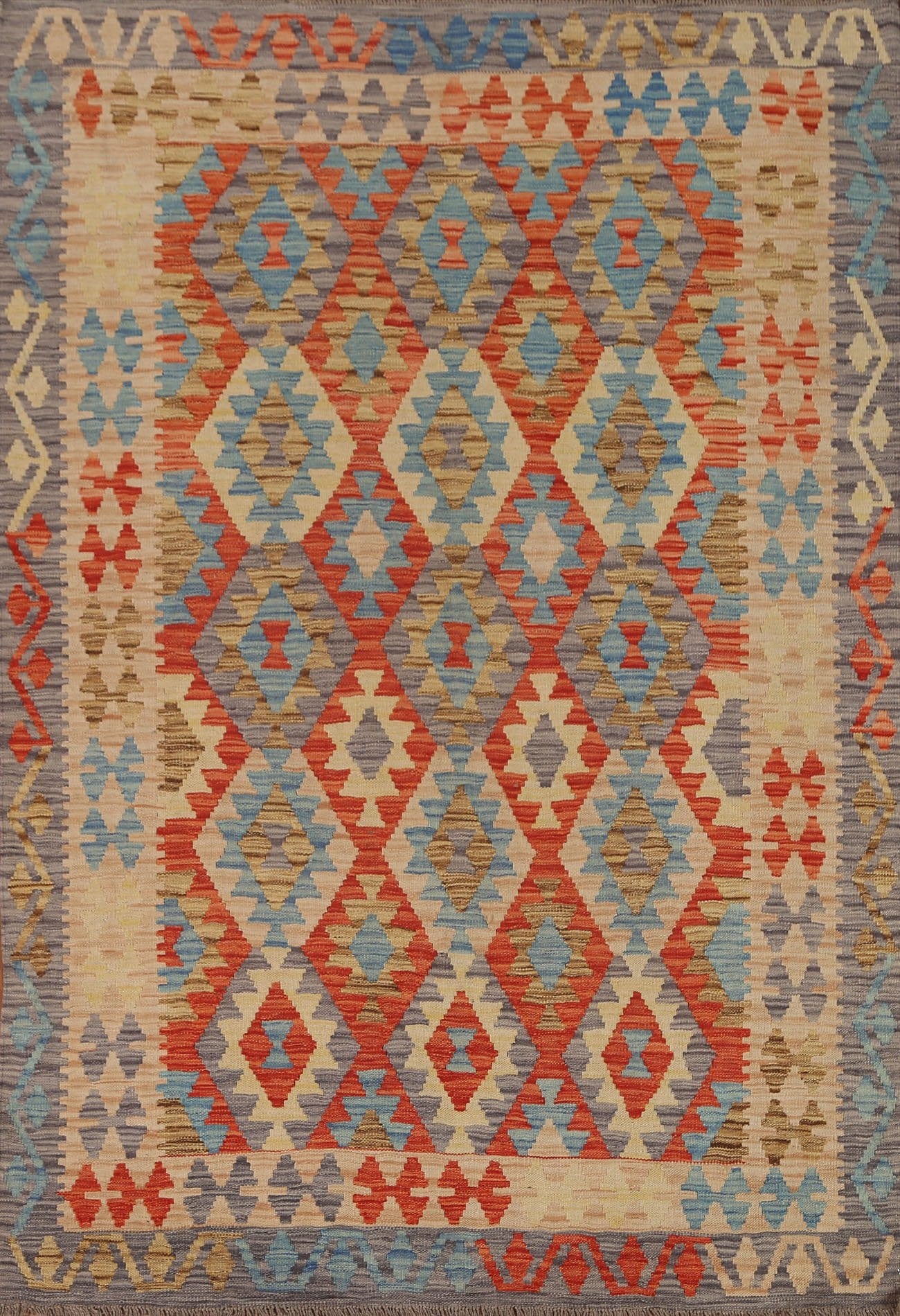 Wool Kilim Geometric Area Rug 5x7