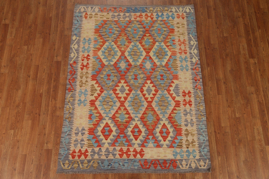 Wool Kilim Geometric Area Rug 5x7