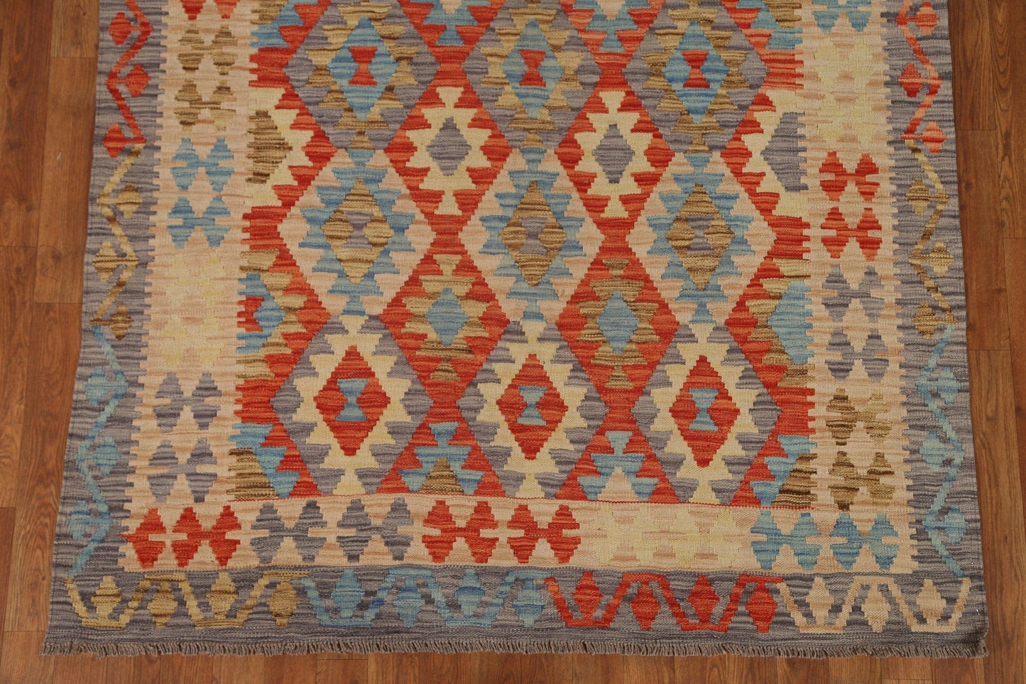 Wool Kilim Geometric Area Rug 5x7