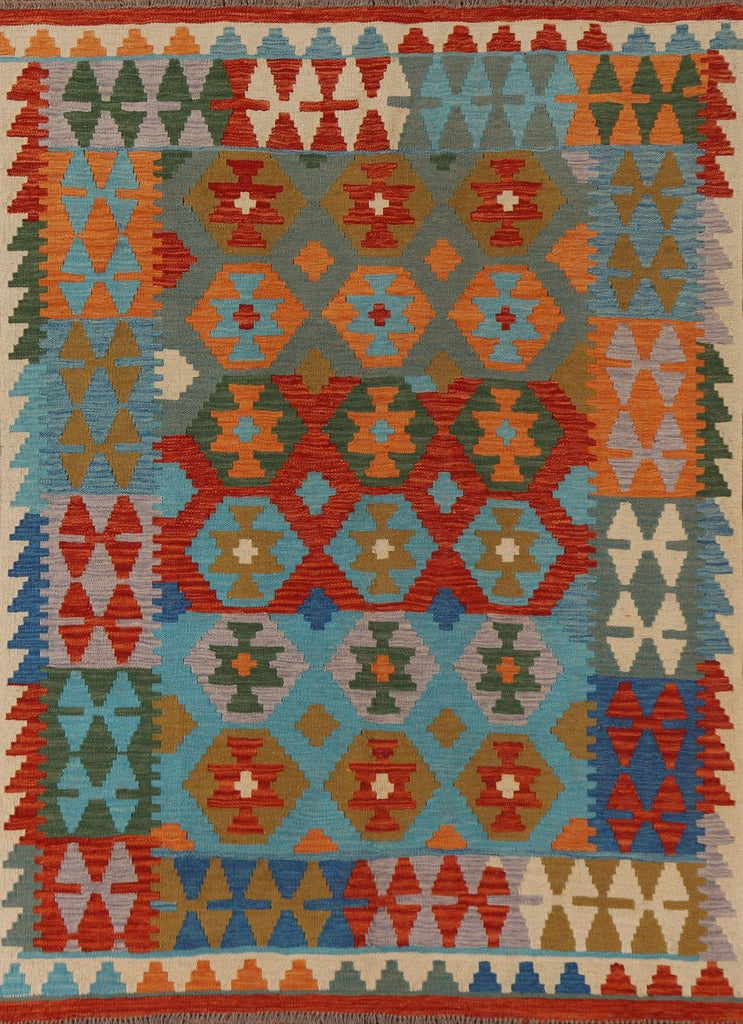 Geometric Kilim Wool Area Rug 4x6