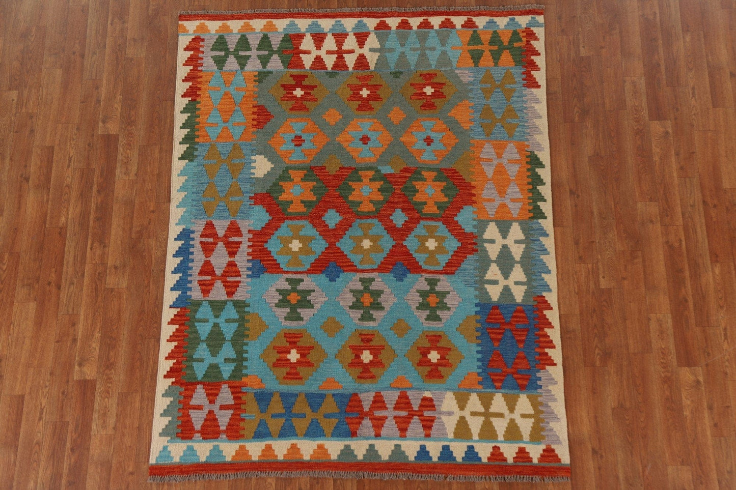 Geometric Kilim Wool Area Rug 4x6