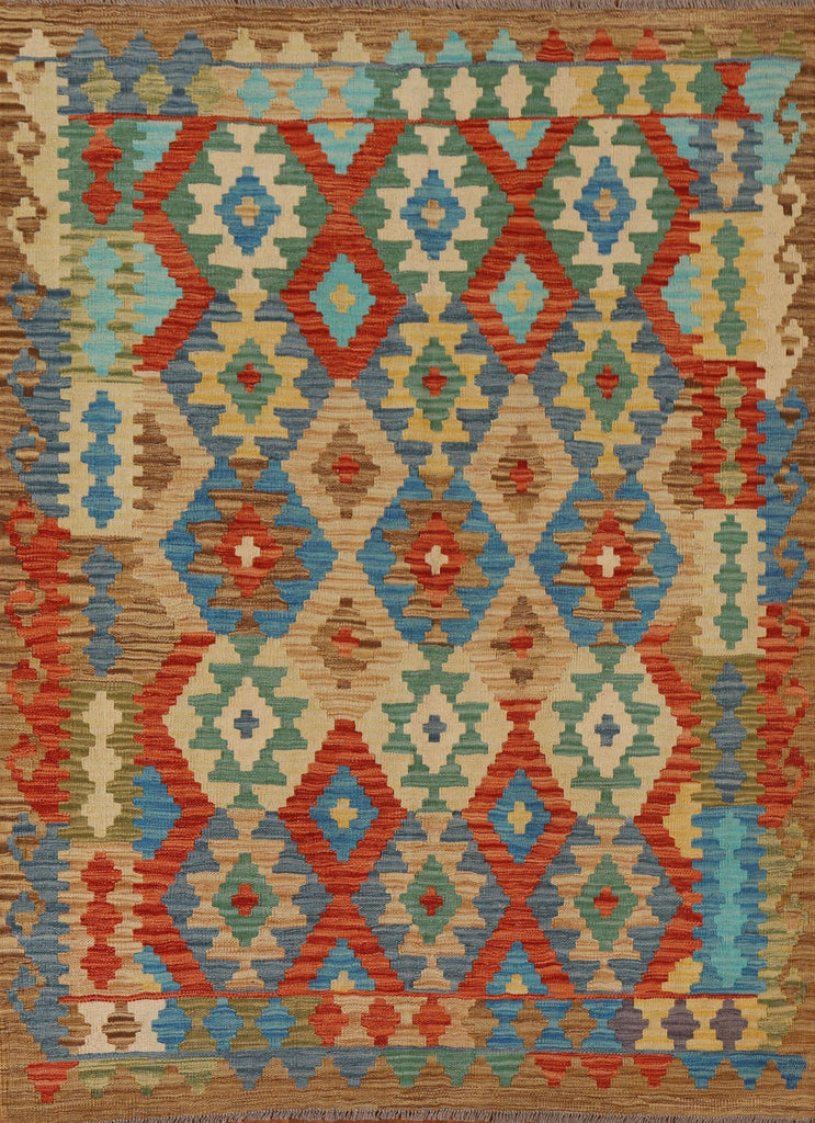 Hand-Woven Kilim Wool Area Rug 5x6