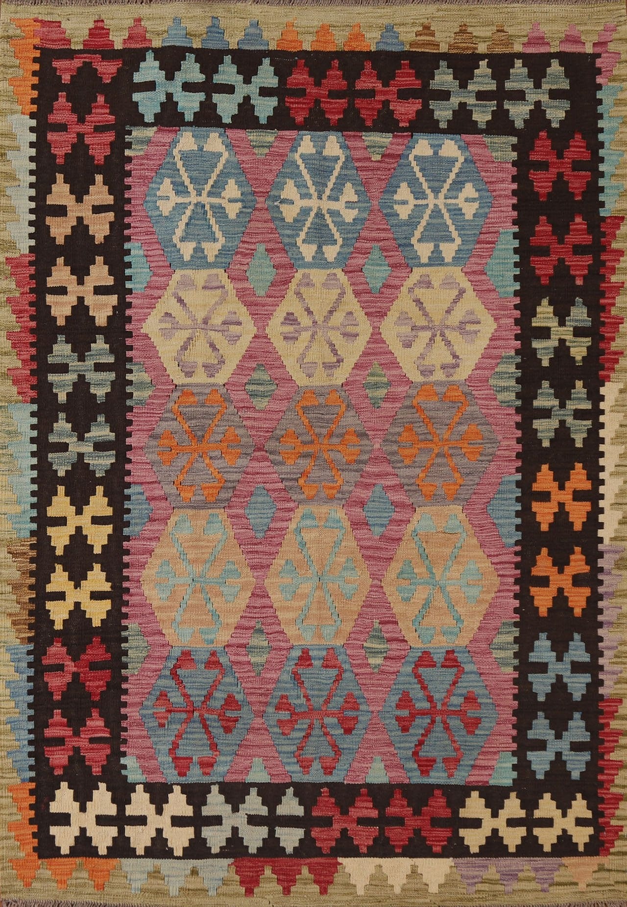 Geometric Kilim Wool Area Rug 5x6