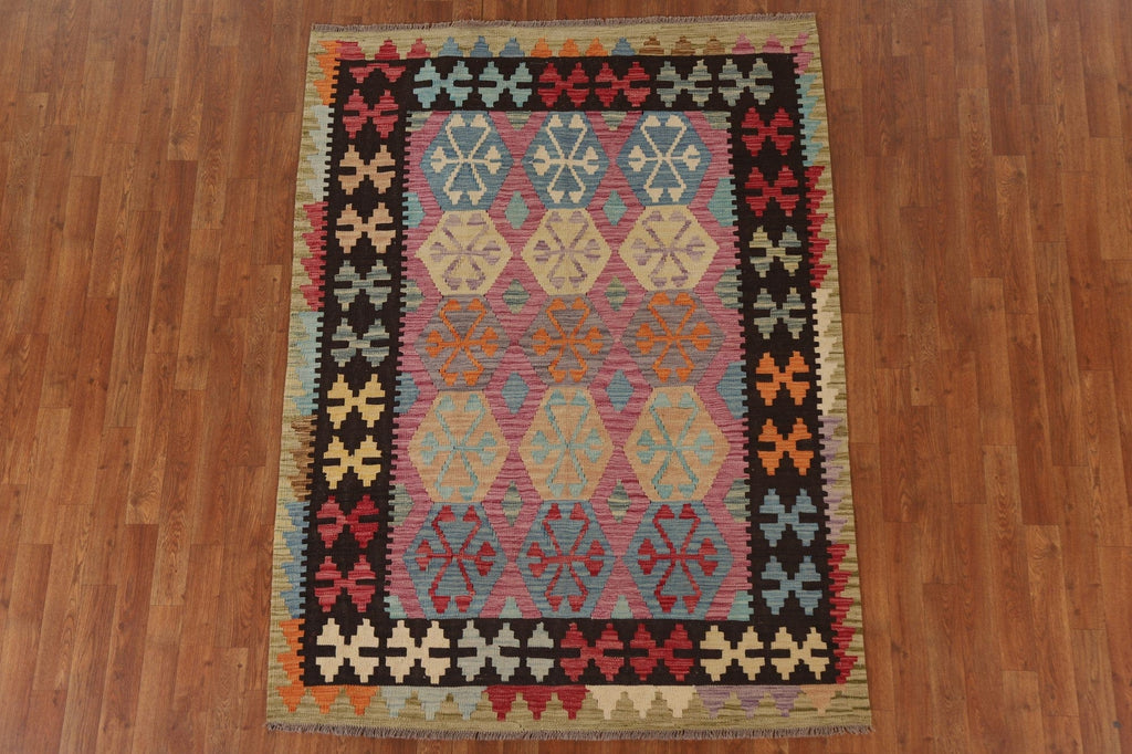 Geometric Kilim Wool Area Rug 5x6