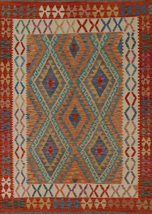 Geometric Kilim Wool Area Rug 5x6