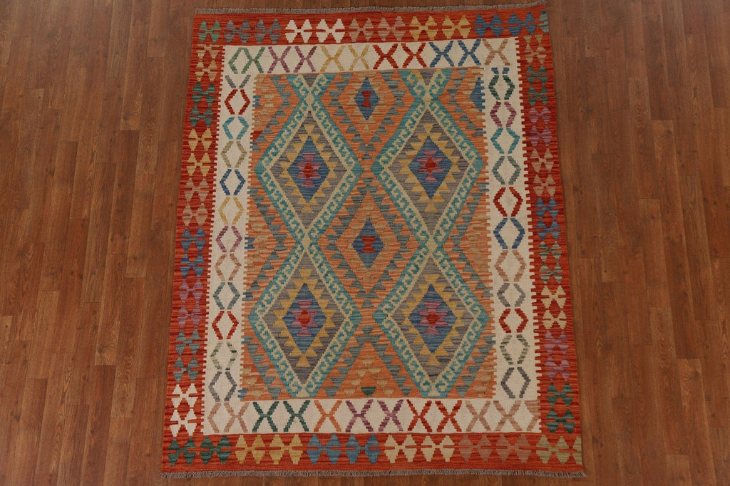 Geometric Kilim Wool Area Rug 5x6