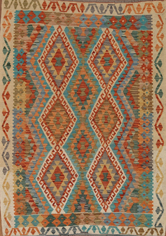 Hand-Woven Wool Kilim Oriental Area Rug 5x6