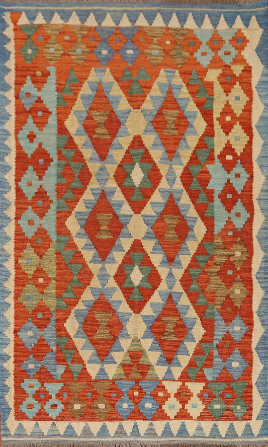 Orange Wool Kilim Oriental Area Rug 4x7