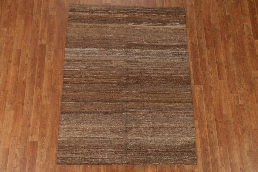 Brown Wool Kilim Earth Tone Area Rug 4x6