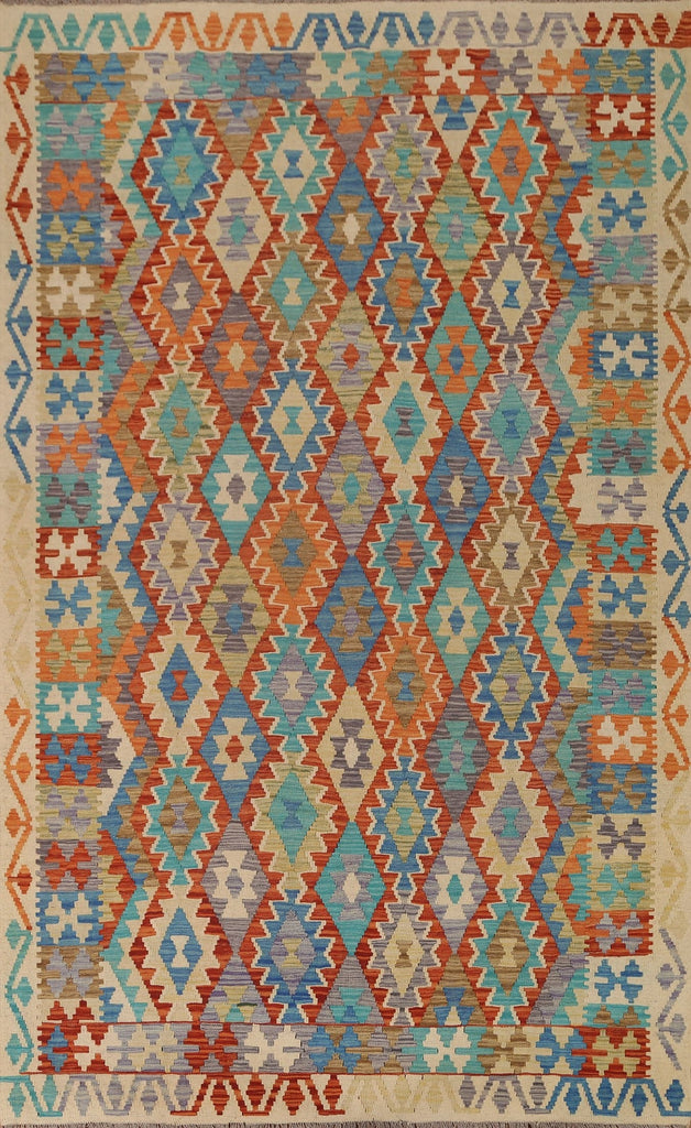 Wool Kilim Geometric Area Rug 7x9