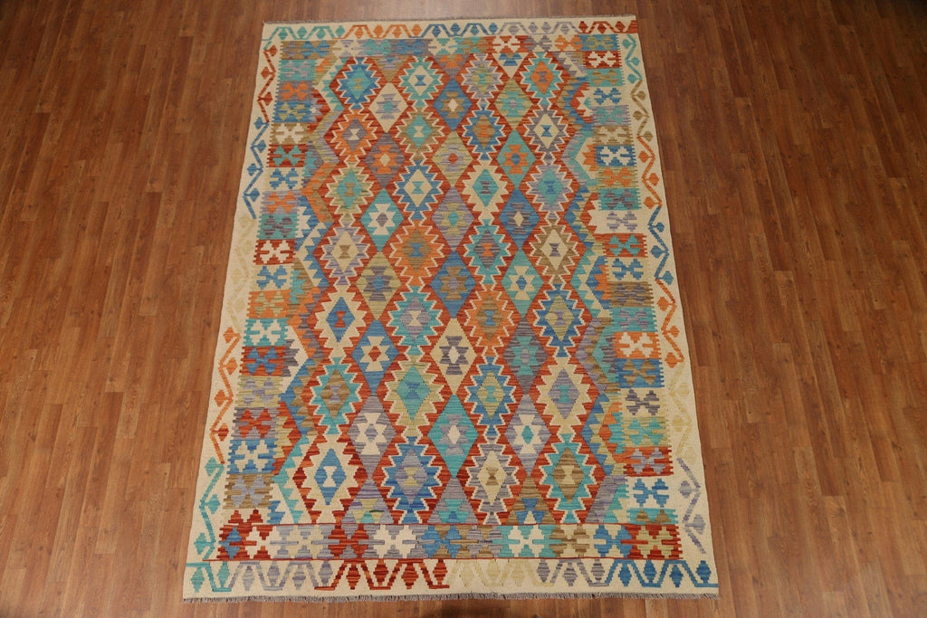 Wool Kilim Geometric Area Rug 7x9