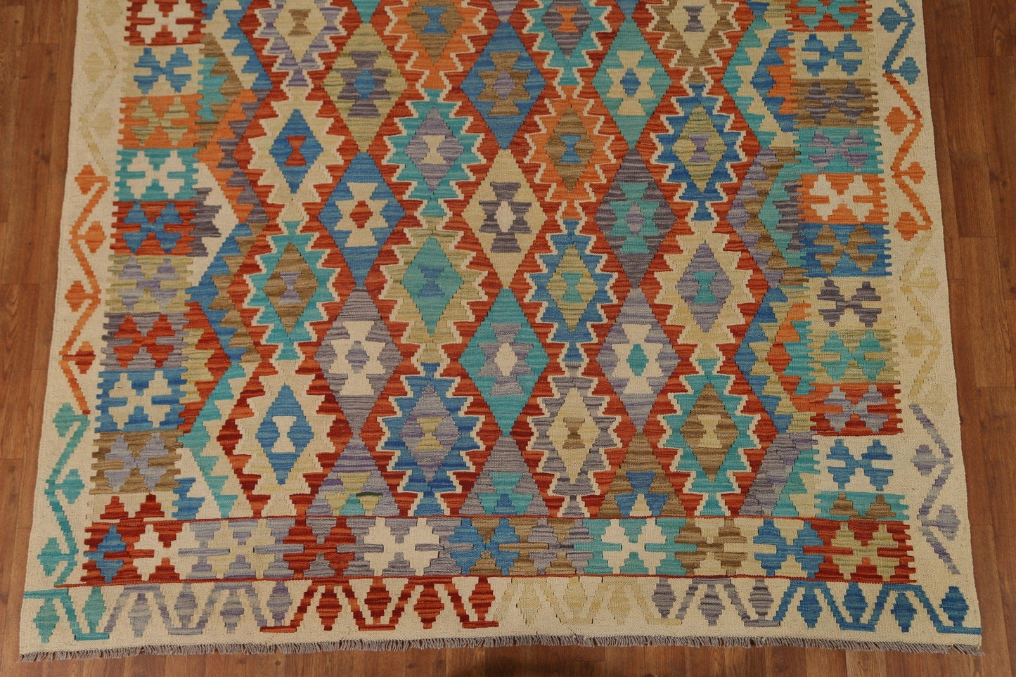 Wool Kilim Geometric Area Rug 7x9