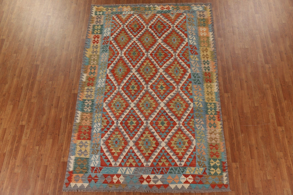 Geometric Kilim Wool Area Rug 7x10