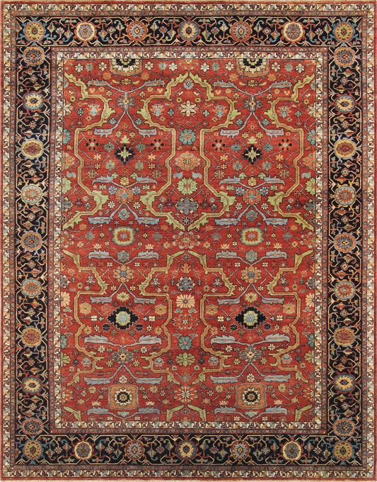 Ferehan Collection Hand-Knotted Rust/Navy Wool Area Rug- 8' 2" X 10' 3"