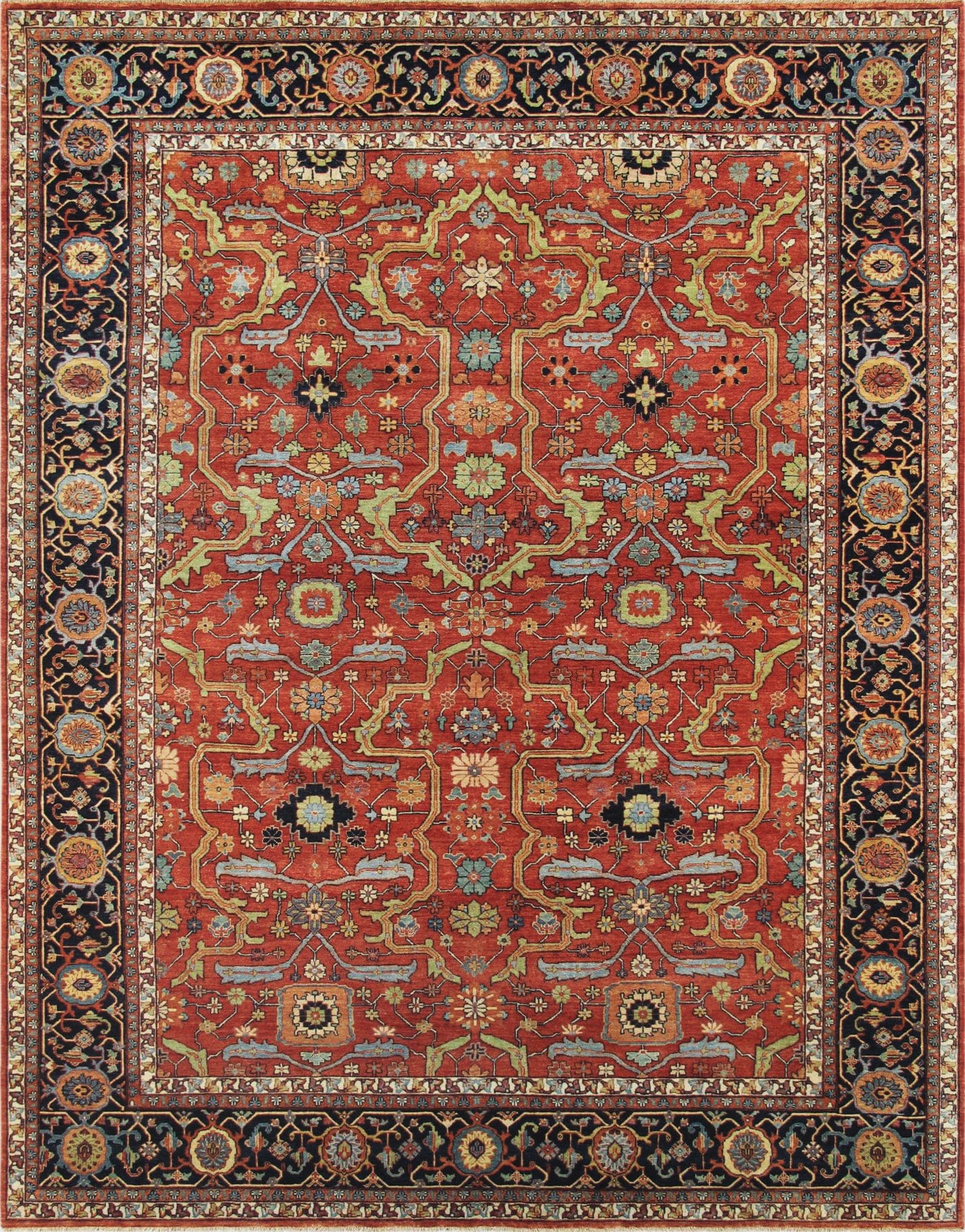 Ferehan Collection Hand-Knotted Rust/Navy Wool Area Rug- 9' 1" X 12' 0"