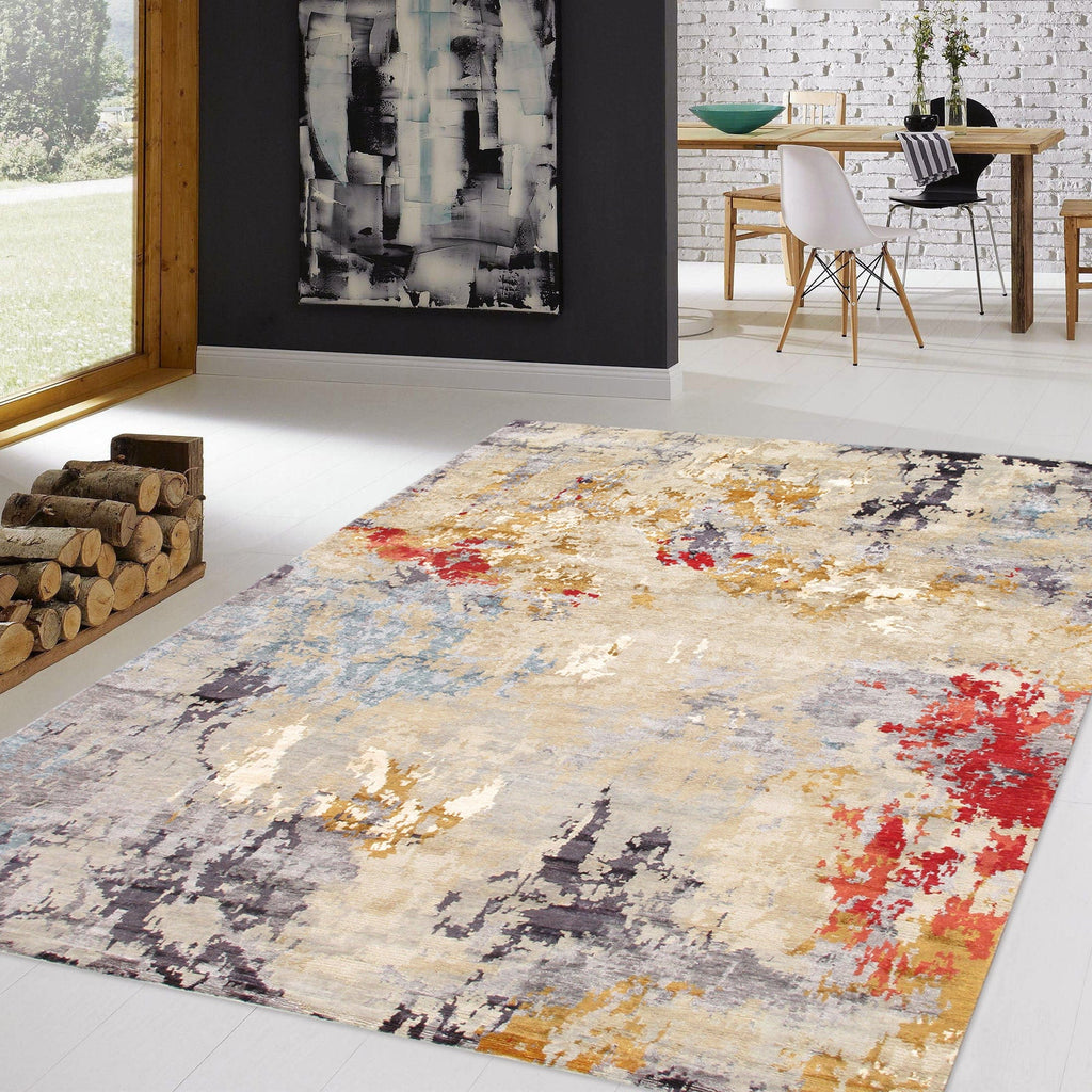 Pasargad Home Modern Collection Hand-Knotted Bamboo Silk & Wool Area Rug,  9' 2" X 12' 0", Multi