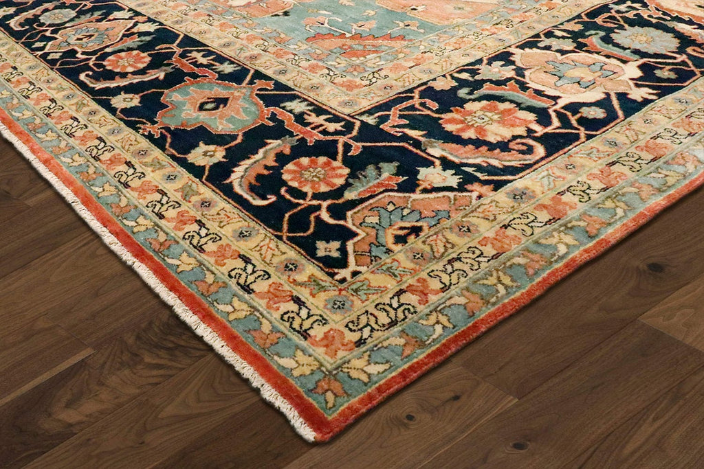 Serapi Collection Hand-Knotted Rust/Navy Lamb's Wool Area Rug- 9'11" X 14' 2"