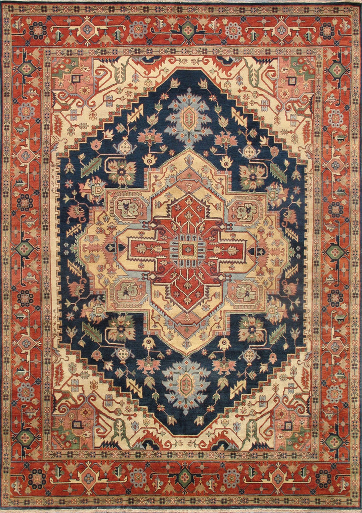Serapi Collection Hand-Knotted Navy/Rust Wool Area Rug- 9' 1" X 9' 4"