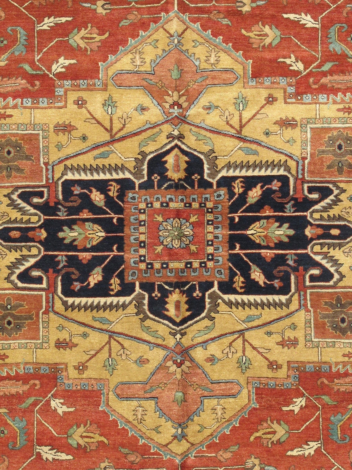 Serapi Collection Hand-Knotted Rust/Navy Lamb's Wool Area Rug- 9'11" X 14' 2"
