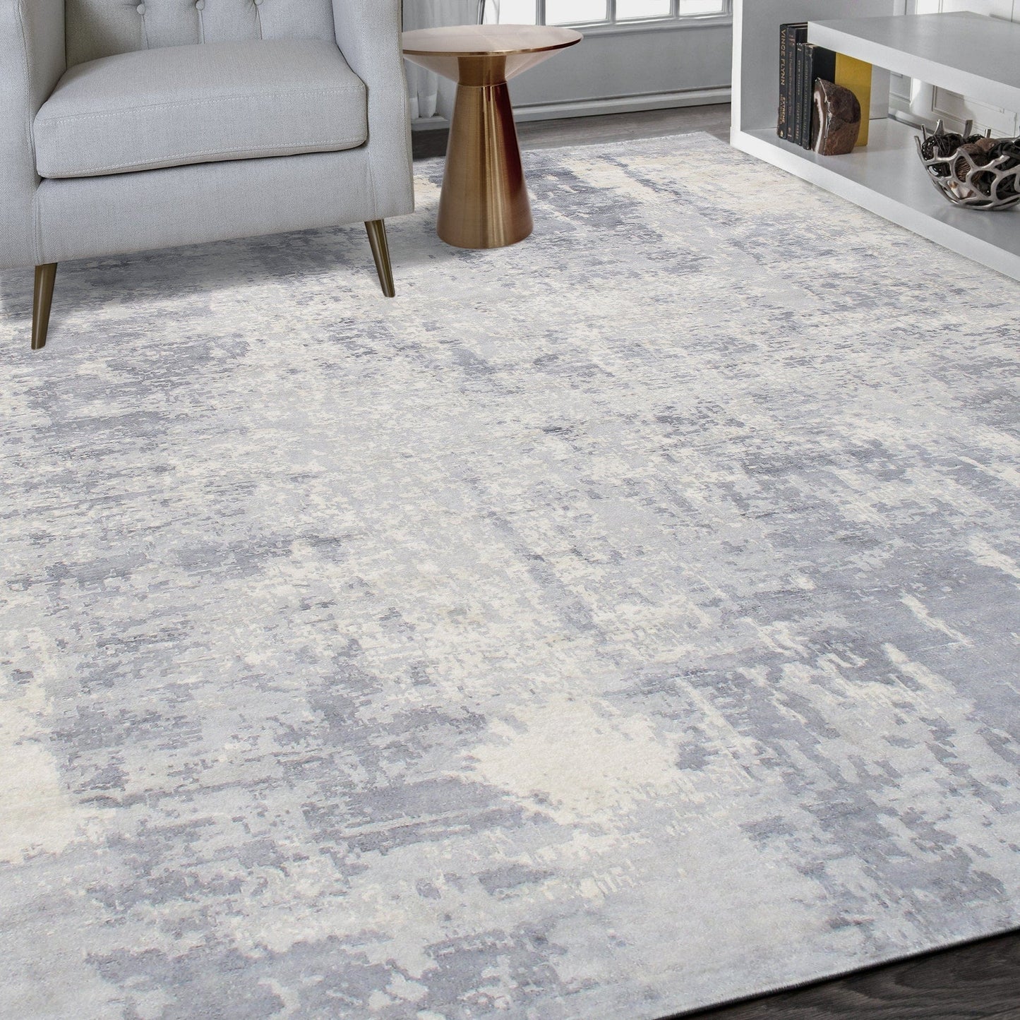 Pasargad Home Mirage Collection Hand-Loomed Bamboo Silk Area Rug,  7' 9" X  9' 9", Grey