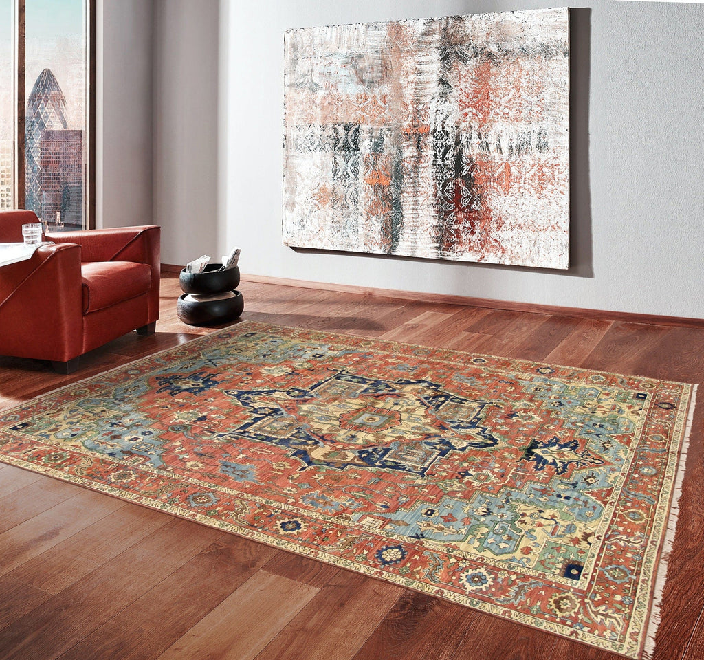Pasargad Home Serapi Collection Hand-Knotted Wool Area Rug,  8'10" X 12' 0", Rust